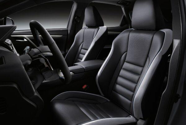 Special black interior with white accents and blue stitching. (Courtesy of Lexus)