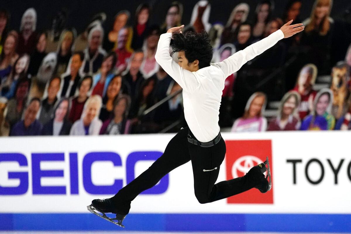 Nathan Chen competes during the men's short program at the U.S. Figure Skating Championships, in Las Vegas, Nev., on Jan. 16, 2021. (John Locher/AP Photo)