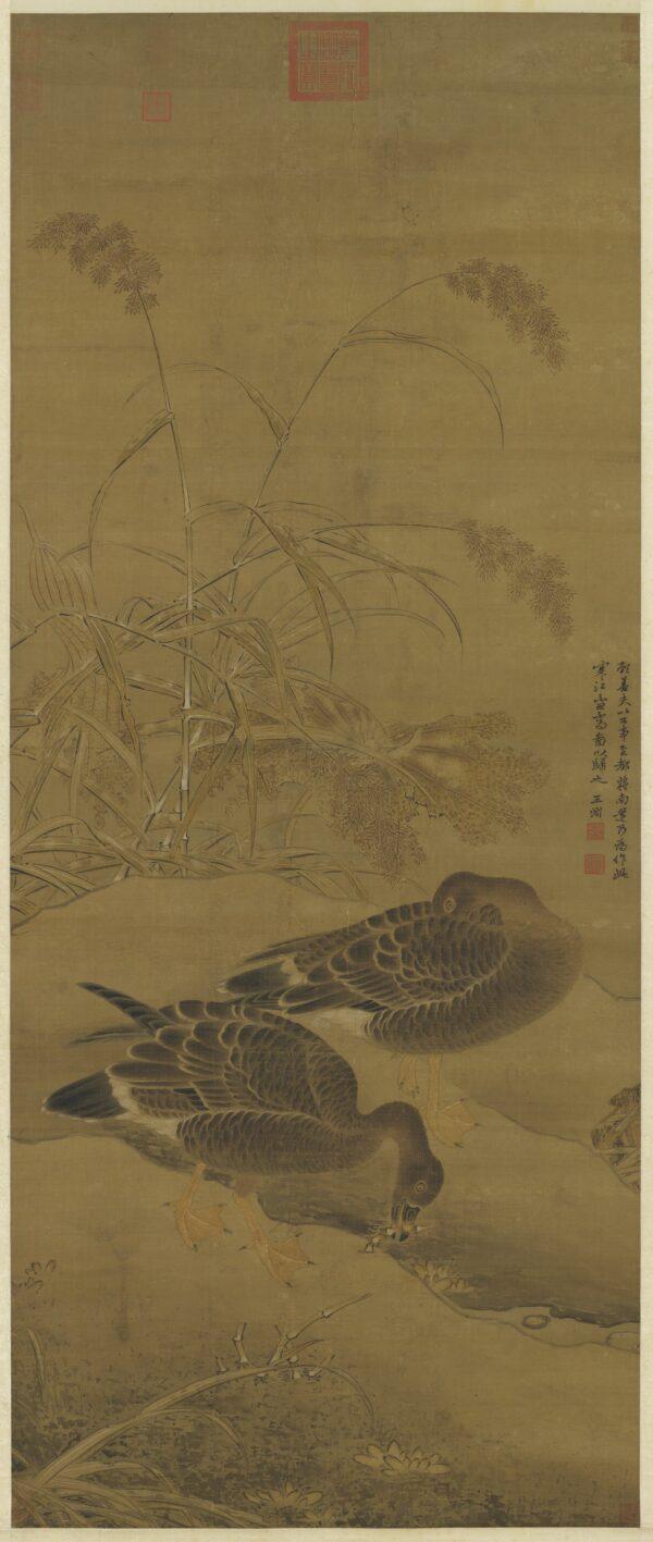 “Wild Geese by the Reeds and the Cold Lake,” Yuan Dynasty, by Wang Yuan. (The National Palace Museum)