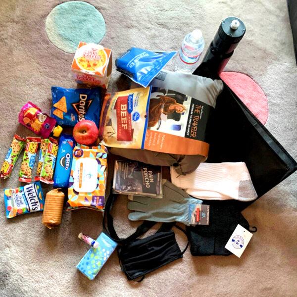 Items are assembled before being placed in care packages for the homeless in Laguna Beach, Calif. (Courtesy of Zoey and Jake Cutter)