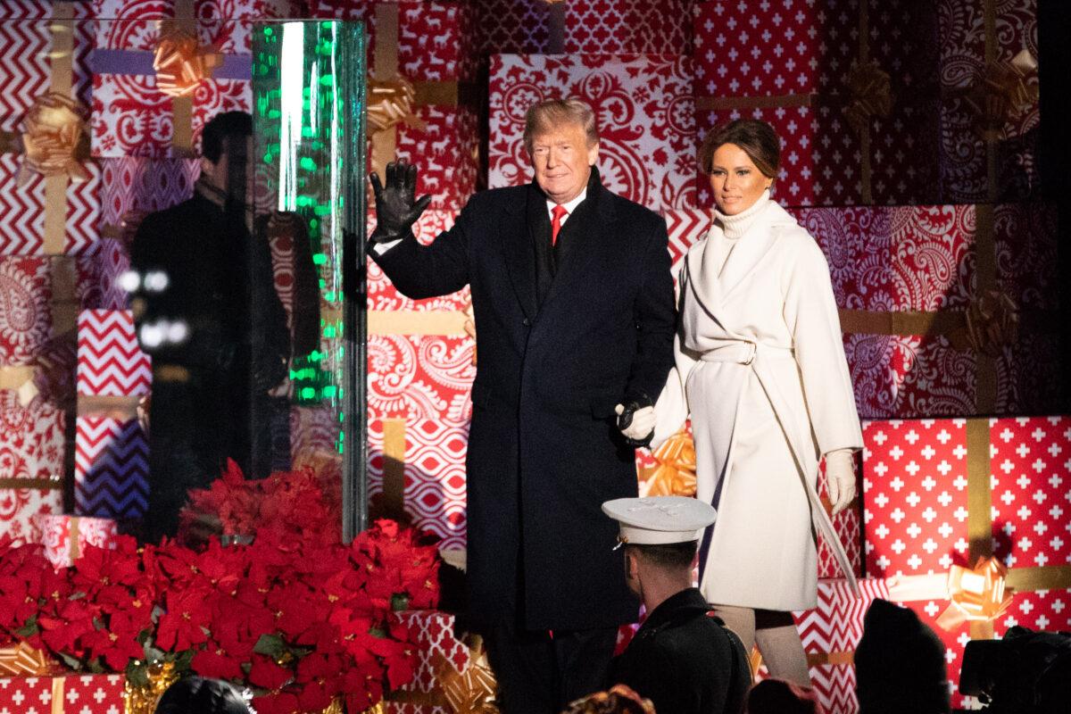 President Donald Trump and First Lady Melania Trump attend the lighting of the National Christmas Tree in Washington, on Nov. 28, 2018. (Samira Bouaou/The Epoch Times)
