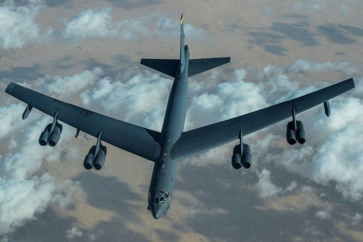 US Air Force B-52 Stratofortress after refueling during a mission over the Middle East on Sunday. (US Air Force)
