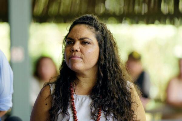 CLP candidate Jacinta Price during the Australian Prime Minister's press conference at the Bowali Visitor Centre, Jabiru, in the Northern Territory on Jan. 13, 2019. (AAP Image/ Michael Franchi)