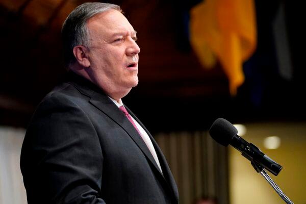 U.S. Secretary of State Mike Pompeo speaks at the National Press Club in Washington, on Jan. 12, 2021. (Andrew Harnik/POOL/AFP via Getty Images)