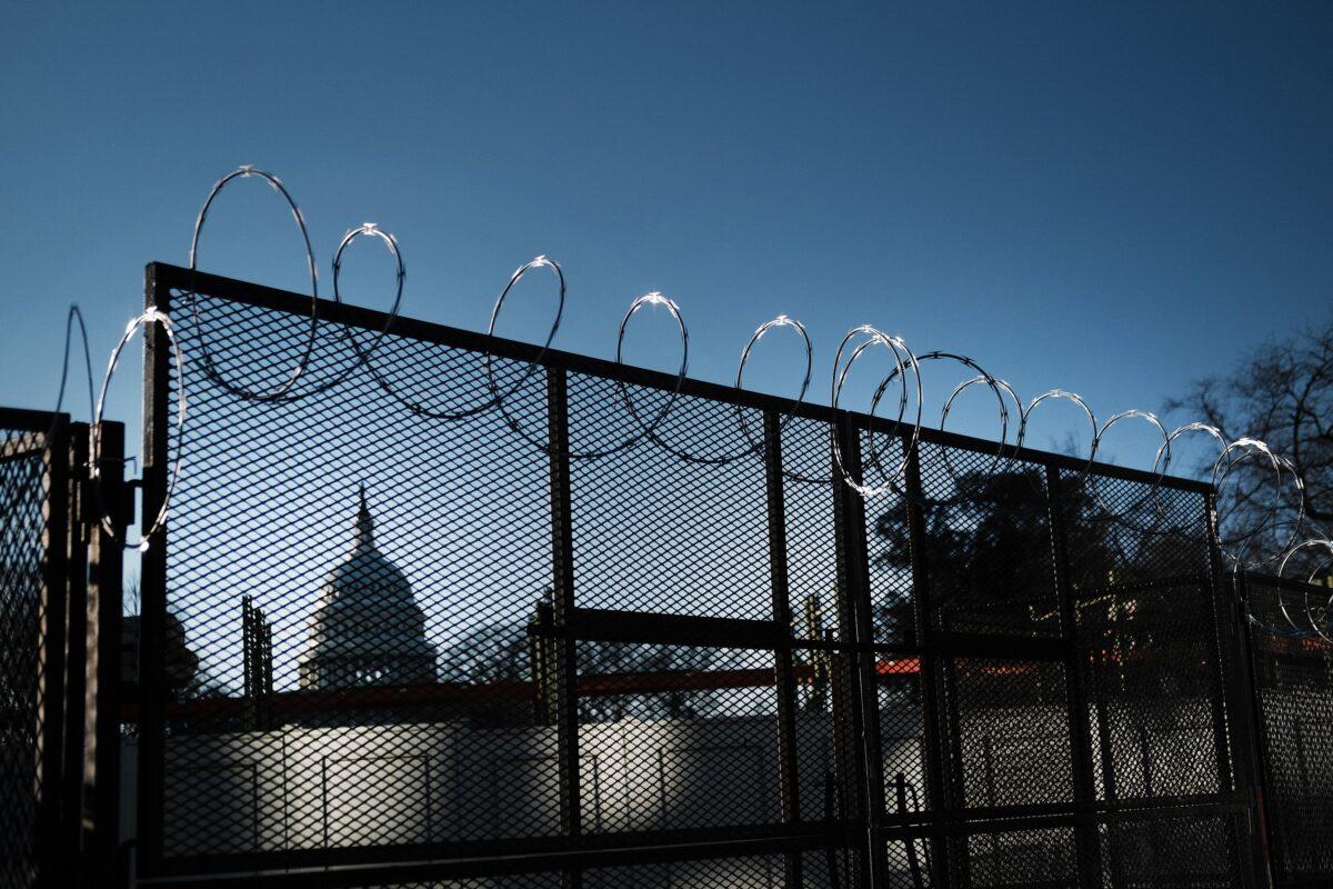 Security barricades are set up on a street ahead of the inauguration of President-elect Joe Biden in Washington on Jan. 20, 2021. (Spencer Platt/Getty Images)