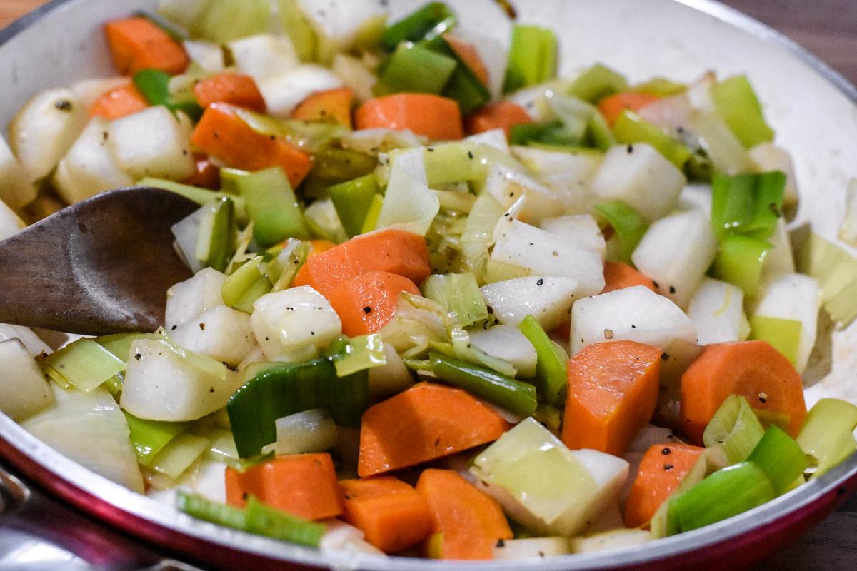 Saute the vegetables in duck fat. (Audrey Le Goff)