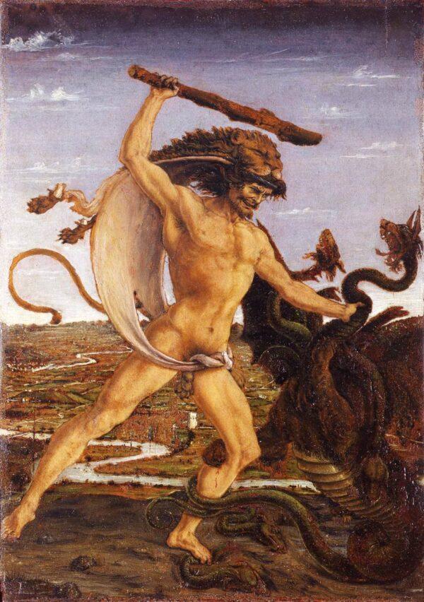 “Hercules and the Hydra,” circa 1475, by Antonio del Pollaiuolo. Tempera on wood.<br/>Uffizi Gallery, Florence. (Public Domain)