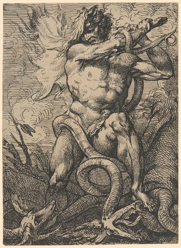 The print “Hercules Slaying the Hydra,” circa 1802, by Charles Heath the Elder after Raphael Lamar West. (Open Access Image from the Davison Art Center, Wesleyan University)