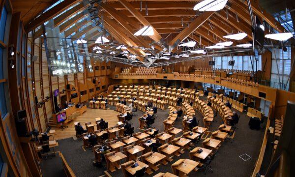 General view during the First Minister's Questions at the Scottish Parliament in Holyrood, Edinburgh, Scotland, Britain, on Jan. 13, 2021. (Andy Buchanan/Pool via Reuters)