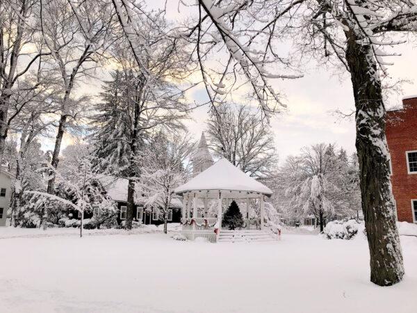 A peaceful snow-covered gazebo in winter. (Courtesy of Rachael Dymski)