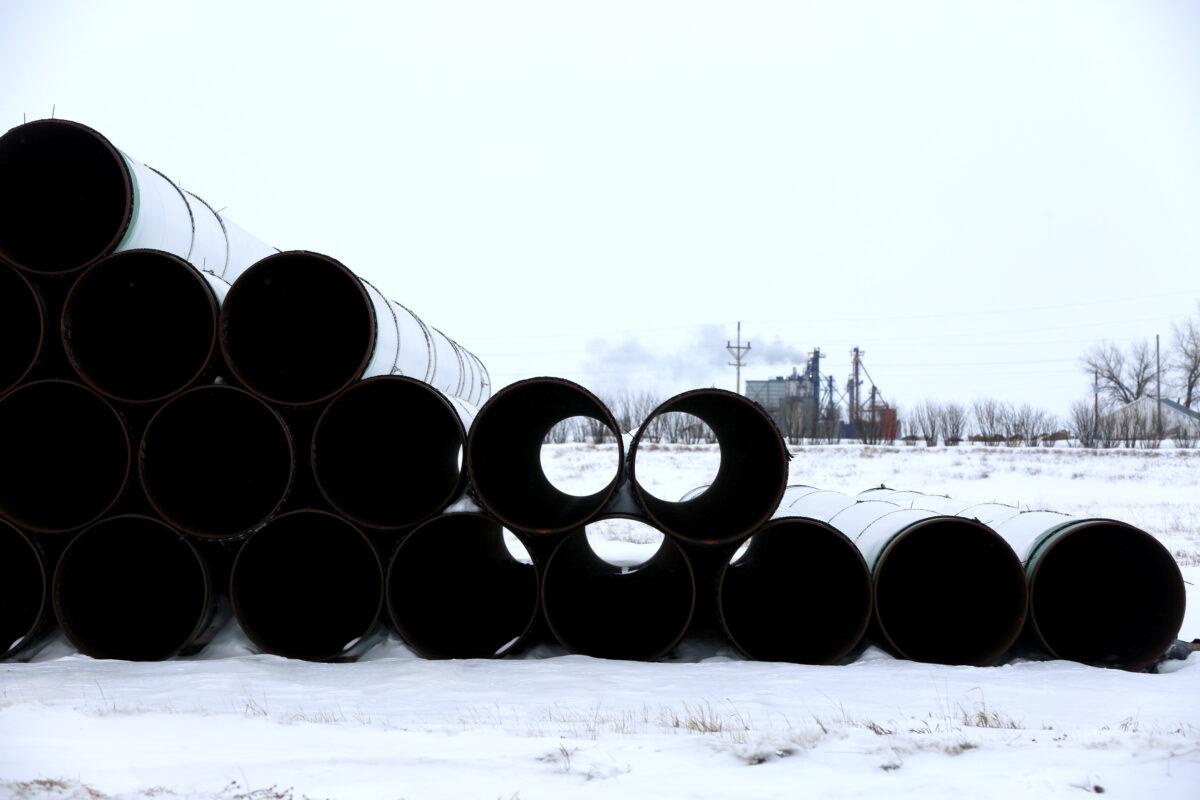 A depot used to store pipes for the planned Keystone XL oil pipeline is seen in Gascoyne, N.D., on Jan. 25, 2017. (Terray Sylvester/Reuters)