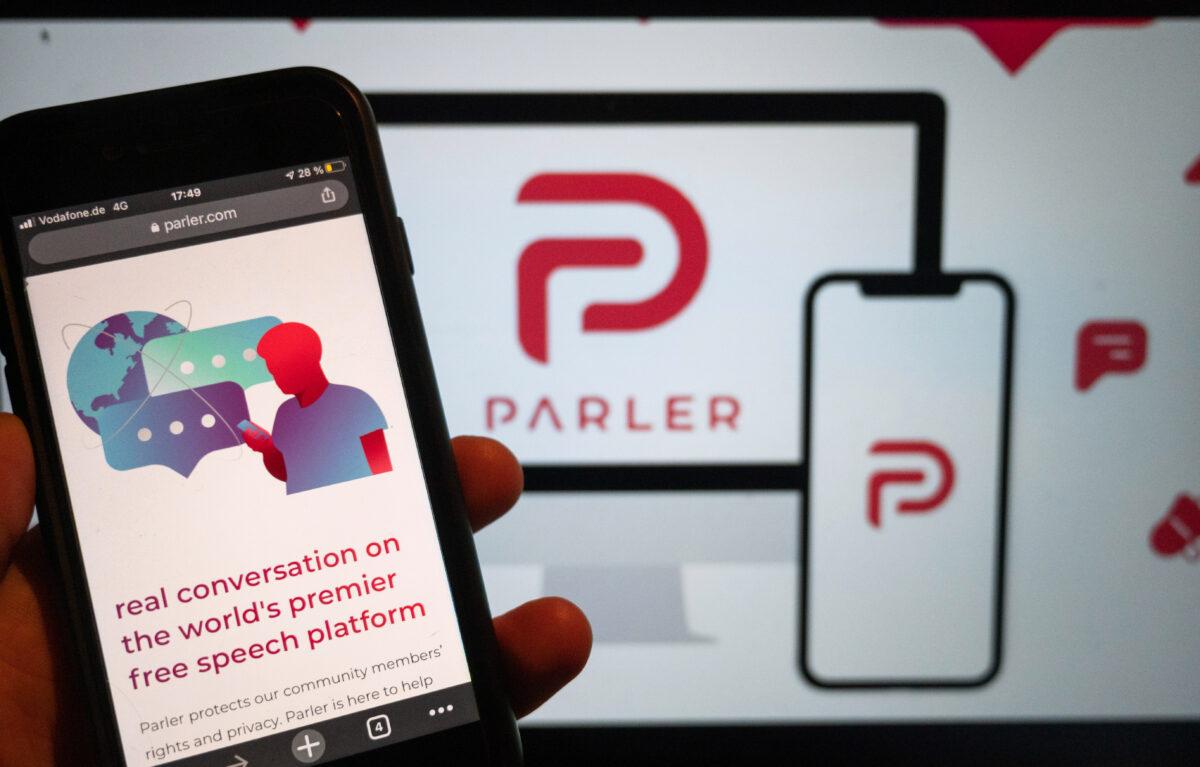 The website of the social media platform Parler is displayed in Berlin, on Jan. 10, 2021.(Christophe Gateau/dpa via AP)