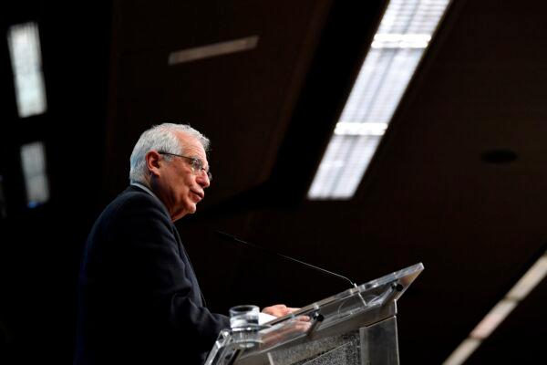 European Union foreign policy chief Josep Borrell talks to journalists during a news conference following an EU Foreign Affairs minister meeting at the European Council building in Brussels, on Jan. 25, 2021. (John Thys/Pool Photo via AP)