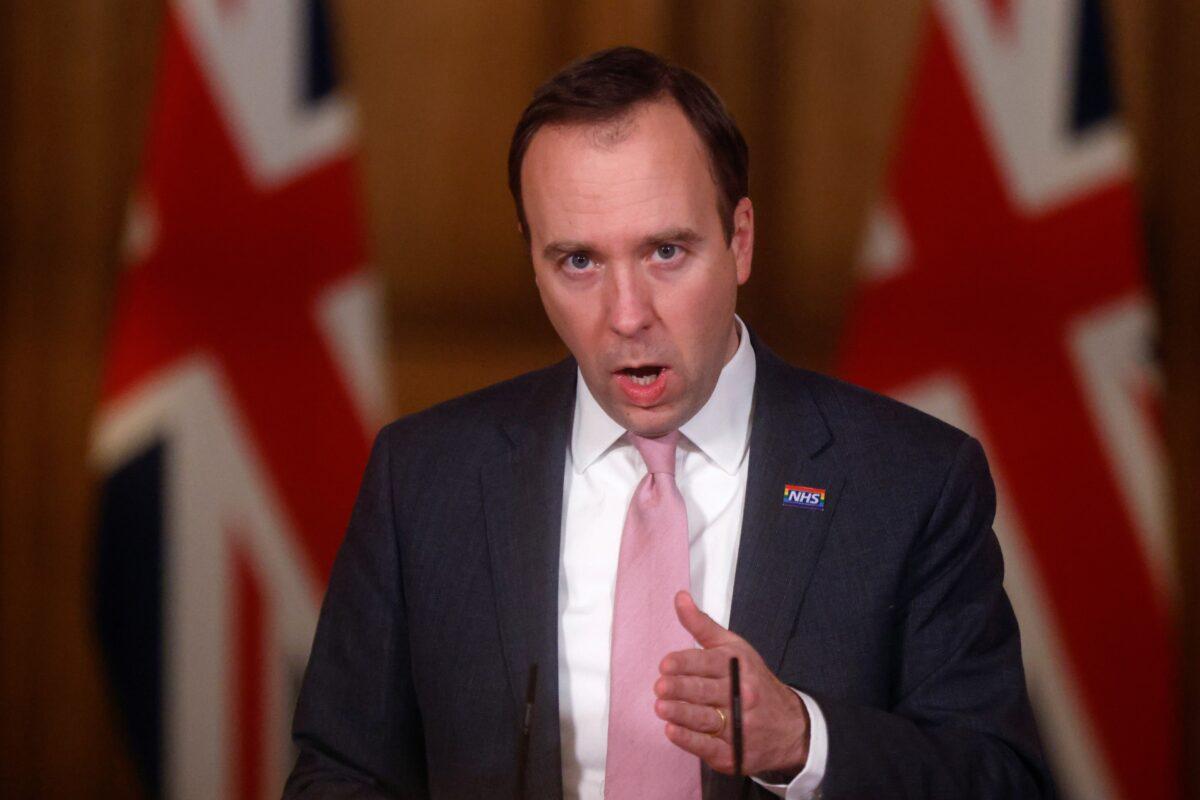 UK Health Secretary Matt Hancock speaks during a COVID-19 press conference at Downing Street in London, on Jan. 25, 2021. (John Sibley - WPA Pool/Getty Images)