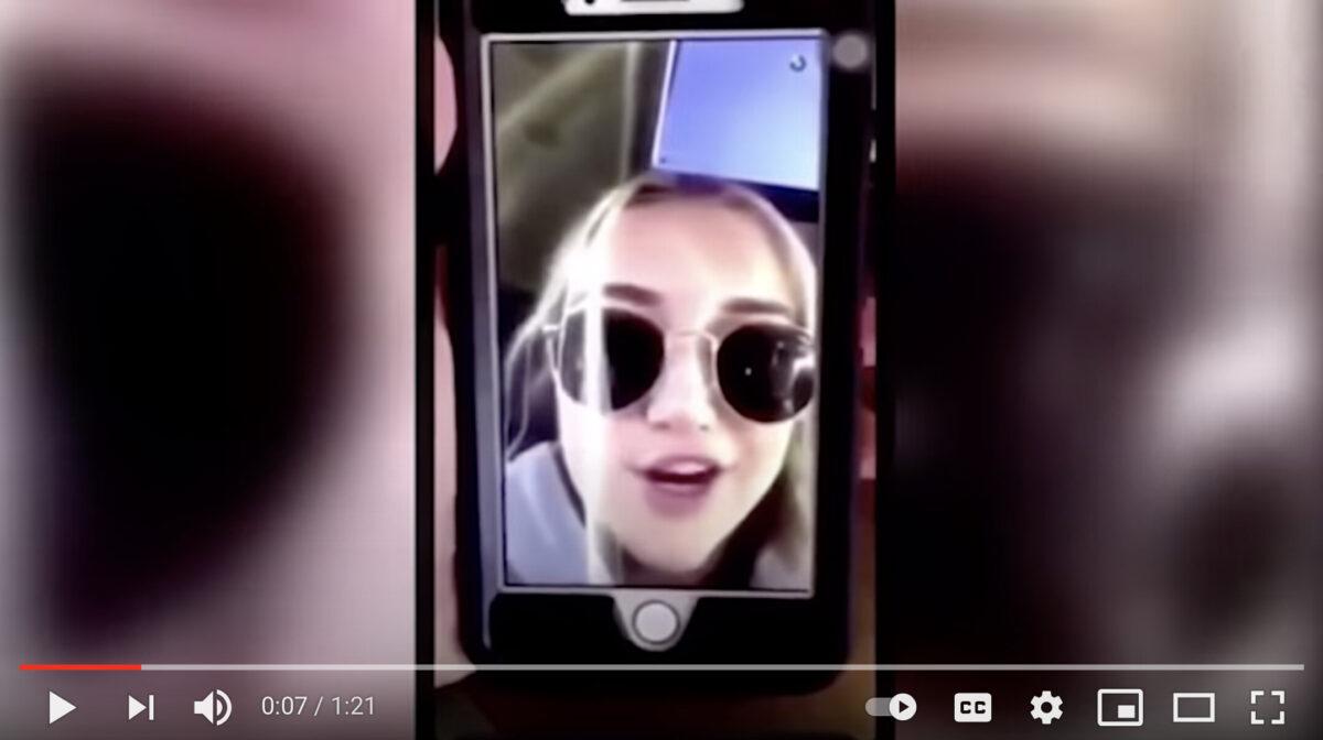 <span style="font-weight: 400;">A screenshot of the three-second video Mimi Groves posted to friends on Snapchat in 2016 after getting her learner's permit. She refers to her friends using a racial slur in announcing that she could now drive.</span> (Screenshot/Youtube)