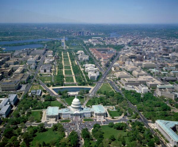 Aerial view from above the U.S. Capitol, looking west along the National Mall, in Washington. (Carol M. Highsmith/Library of Congress Prints and Photographs Division)