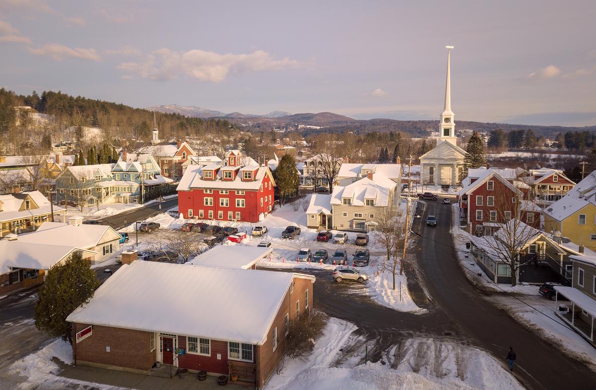 The village of Stowe, Vermont, in wintertime. (Courtesy of Mark Vandenberg)