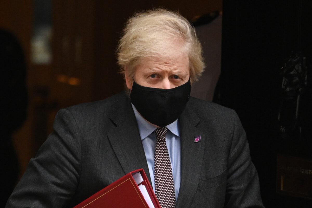 Prime Minister Boris Johnson leaves Downing Street for Prime Minister’s Questions in Parliament on Jan. 27, 2021. (Leon Neal/Getty Images)