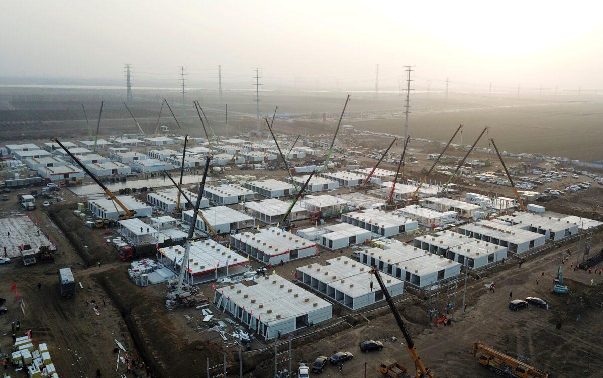 The under-construction centralized quarantine facilities, where people at risk of contracting the Covid-19 coronavirus are to be taken into quarantine in Shijiazhuang, in northern Hebei Province after the province declared an "emergency state," on Jan. 16, 2021. (STR/CNS/AFP via Getty Images)