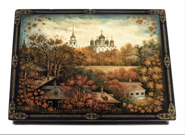 “Indian Summer in Vladimir,” 20th century, by Dmitriev Sergey Mikhailovich from Kholuy. A gift from the private collection of Dennis H. and Marian S. Pruslin. (Museum of Russian Icons)