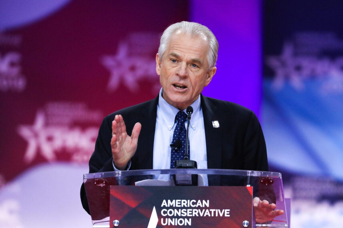 Peter Navarro, then-director of the White House National Trade Council, at the CPAC convention in National Harbor, Md., on March 1, 2019. (Samira Bouaou/The Epoch Times)