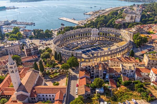 The Pula Arena is one of the world's largest Roman arenas that still remain. It was constructed between 27 BC and 68 AD. (OPIS Zagreb/Shutterstock)