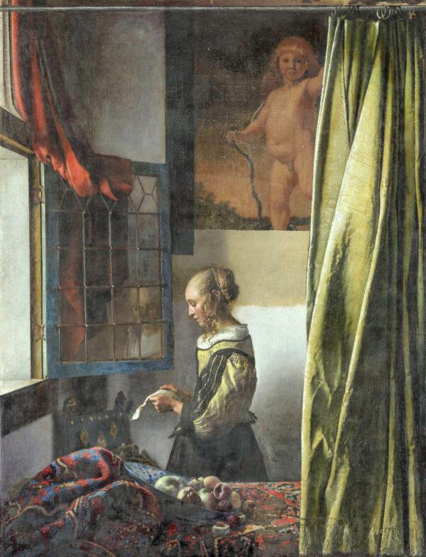 "Girl Reading a Letter at an Open Window," circa 1659, by Johannes Vermeer, on Jan. 16, 2020, partway through the painting's restoration. (Wolfgang Kreische/SKD)