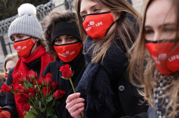 Pro-life activists participate in the 48th annual March for Life outside the U.S. Supreme Court in Washington D.C. on Jan. 29, 2021. (Alex Wong/Getty Images)