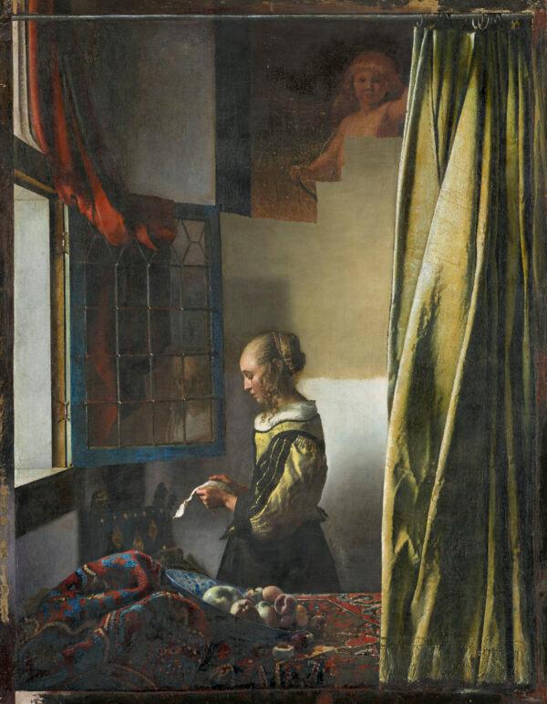 "Girl Reading a Letter at an Open Window," circa 1659, by Johannes Vermeer, on May 7, 2019, partway through the painting's restoration. (Wolfgang Kreische/SKD)