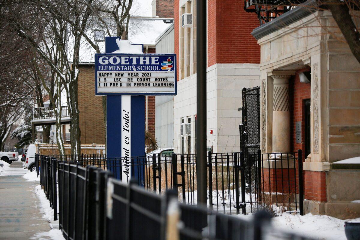 An exterior view shows Goethe Elementary School in Chicago's Logan Square neighborhood, as Chicago Public Schools suspended in-person learning after Chicago Teachers Union members voted to work remotely due to concerns about COVID-19, in Chicago, Ill., on Jan. 27, 2021. (Eileen Meslar/Reuters)