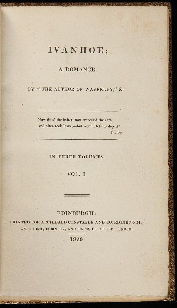 Title page of Walter Scott's “Ivanhoe,” first edition, 1820. (Public Domain)