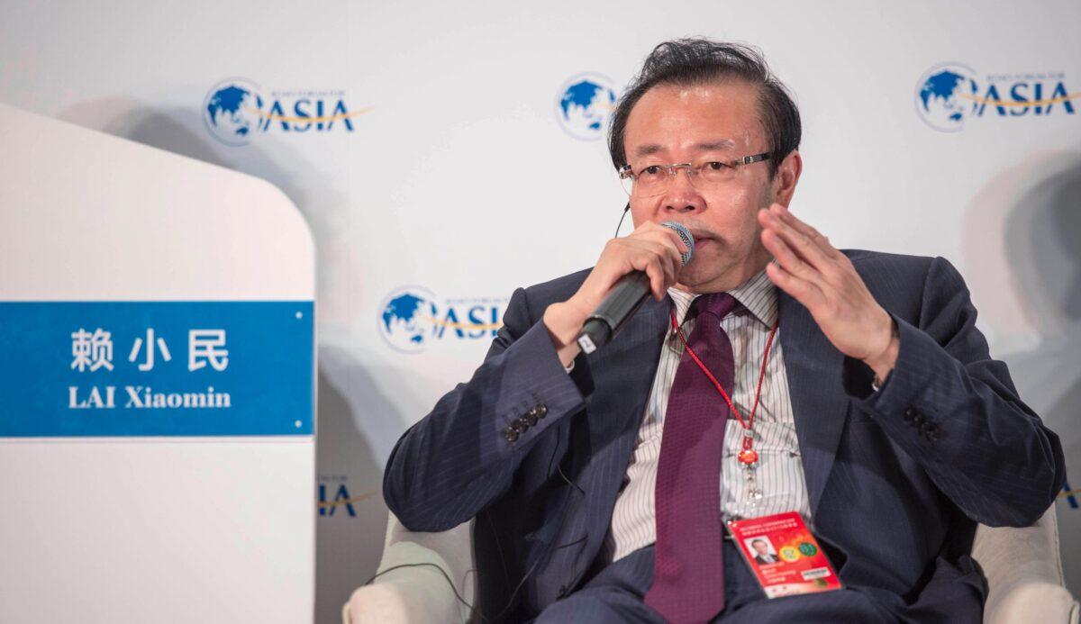 Lai Xiaomin, then-chairman of China Huarong Asset Management Co., speaks during the Boao Forum for Asia Annual Conference 2016 in Boao, Hainan Province, China, on March 24, 2016. Lai was executed by a court in Tianjin on Jan. 29, 2021, on charges of bribery, embezzlement, and bigamy. (STR/AFP via Getty Images)