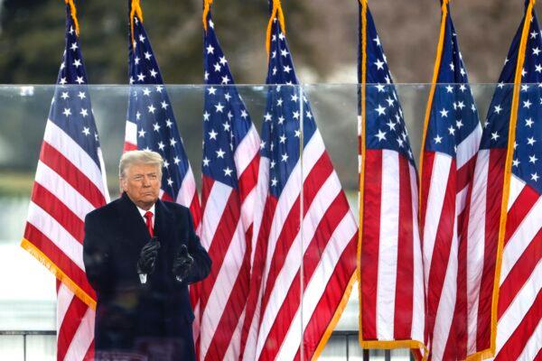President Donald Trump greets the crowd at the "Stop The Steal" rally in Washington, D.C., on Jan. 6, 2021. (Tasos Katopodis/Getty Images)