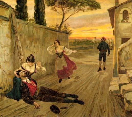 Detail from an illustration for Giovanni Verga's short story “Cavalleria Rusticana,” circa 1880 by an unknown artist. (Public Domain)