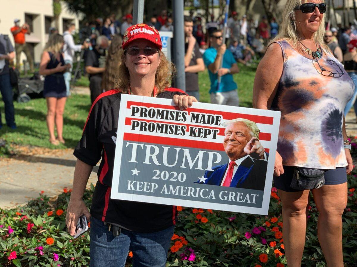 Trump supporter outside CPAC convention in Orlando, Fla. on Feb. 28, 2021. (Chen Lei)
