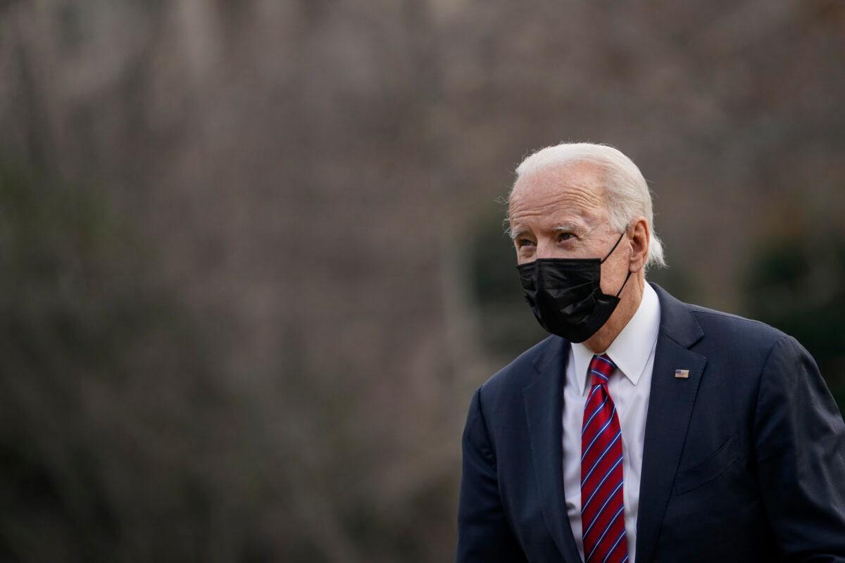 President Joe Biden walks to the White House residence upon exiting Marine One in Washington on Jan. 29, 2021. (Drew Angerer/Getty Images)
