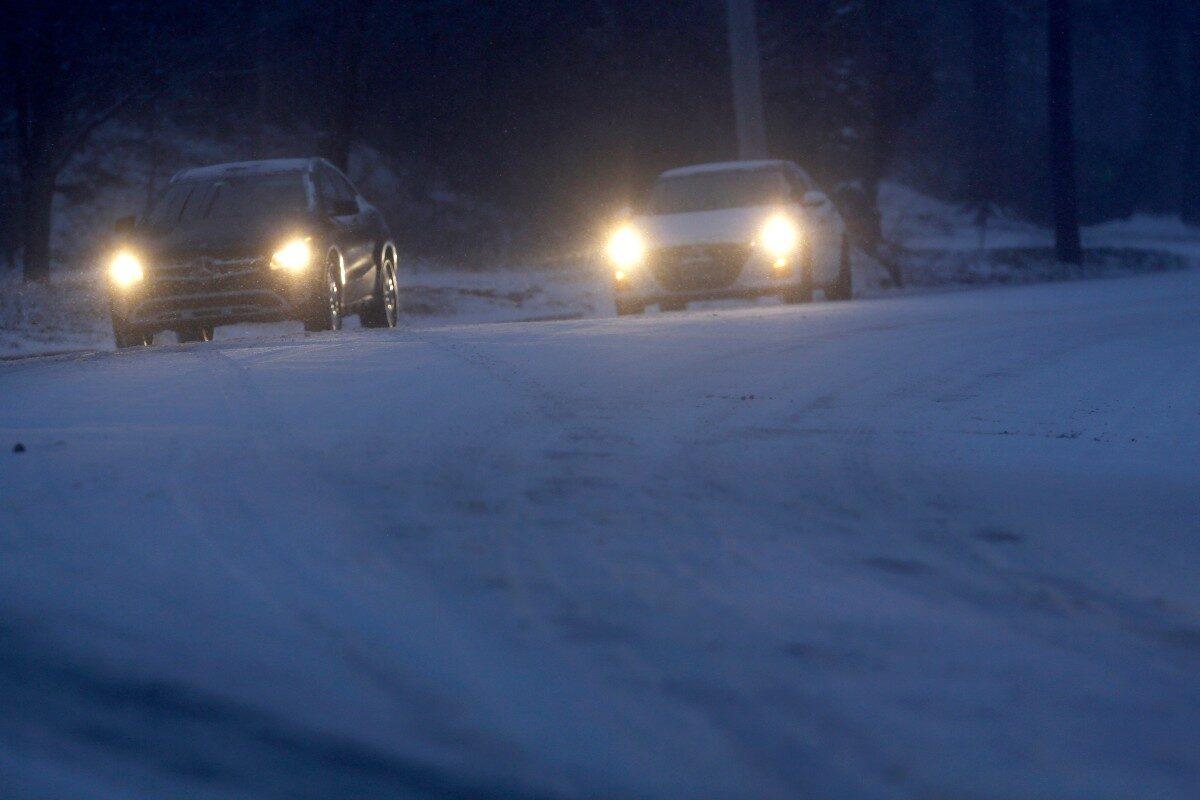 Motorists make their way along an icy road in Philadelphia, on Jan. 31, 2021. (Jacqueline Larma/AP Photo)