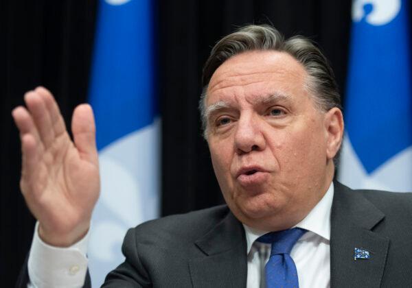 Quebec Premier Francois Legault responds to questions during a news conference on the COVID-19 pandemic at the legislature in Quebec City on Jan. 28, 2021. (Jacques Boissinot/The Canadian Press)