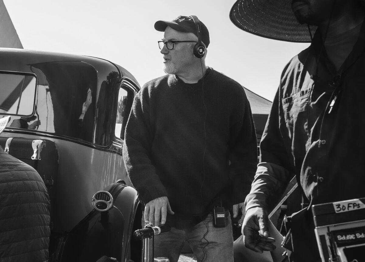 David Fincher on the set of "Mank." (Gisele Schmidt/Netflix via AP)