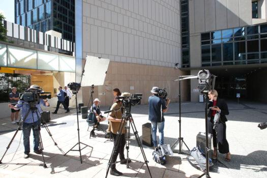 Media report outside the High Court on April 07, 2020 in Brisbane, Australia. (Jono Searle/Getty Images)
