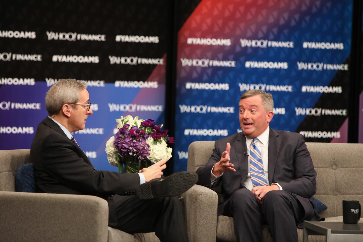 Neil Bradley (R), Chief Policy Officer for the U.S Chamber of Commerce, during the Yahoo Finance All Markets Summit in Washington on Nov. 13, 2018. (Tasos Katopodis/Getty Images for Yahoo Finance)
