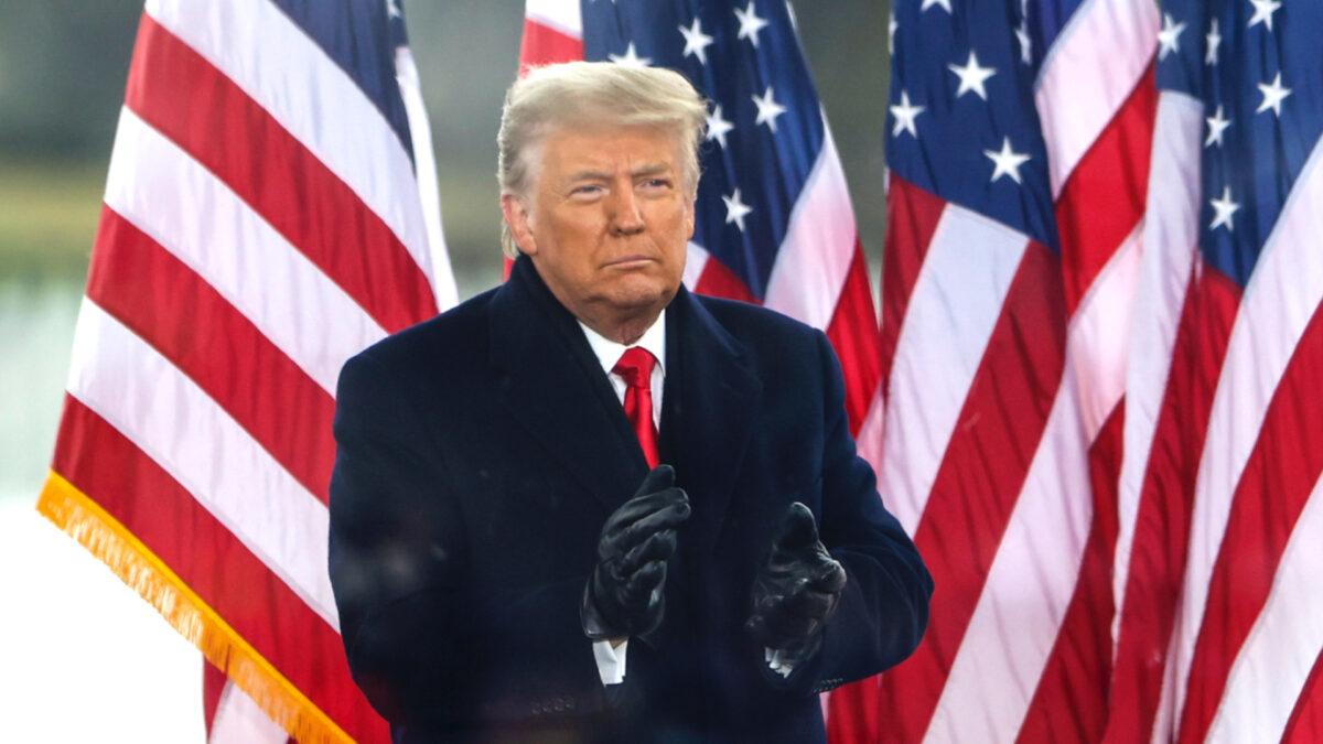 President Donald Trump greets the crowd at the "Stop The Steal" rally in Washington on Jan. 6, 2021. (Tasos Katopodis/Getty Images)