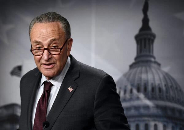 Senate Majority Leader Chuck Schumer (D-N.Y.) speaks to reporters in Washington on Feb. 2, 2021. (Olivier Douliery/AFP via Getty Images)