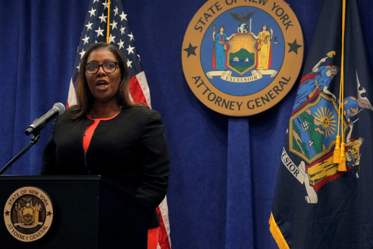 New York State Attorney General, Letitia James, speaks during a news conference in New York, N.Y., on Aug. 6, 2020. (Brendan McDermid/Reuters)