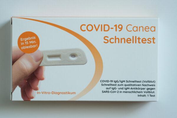 A home COVID-19 testing kit made in China is pictured in Berlin on April 17, 2020. (Sean Gallup/Getty Images)