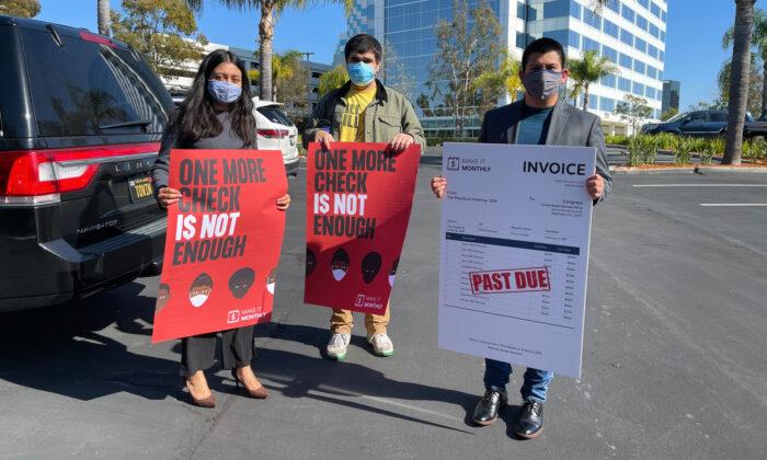 Activists in Irvine Calling for Monthly Stimulus Checks Deliver Invoice to Congresswoman