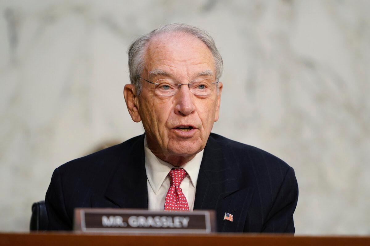 Sen. Charles Grassley (R-Iowa) speaks before the Senate Judiciary Committee on Capitol Hill in Washington, on Oct. 14, 2020. (AP Photo/Susan Walsh, Pool)
