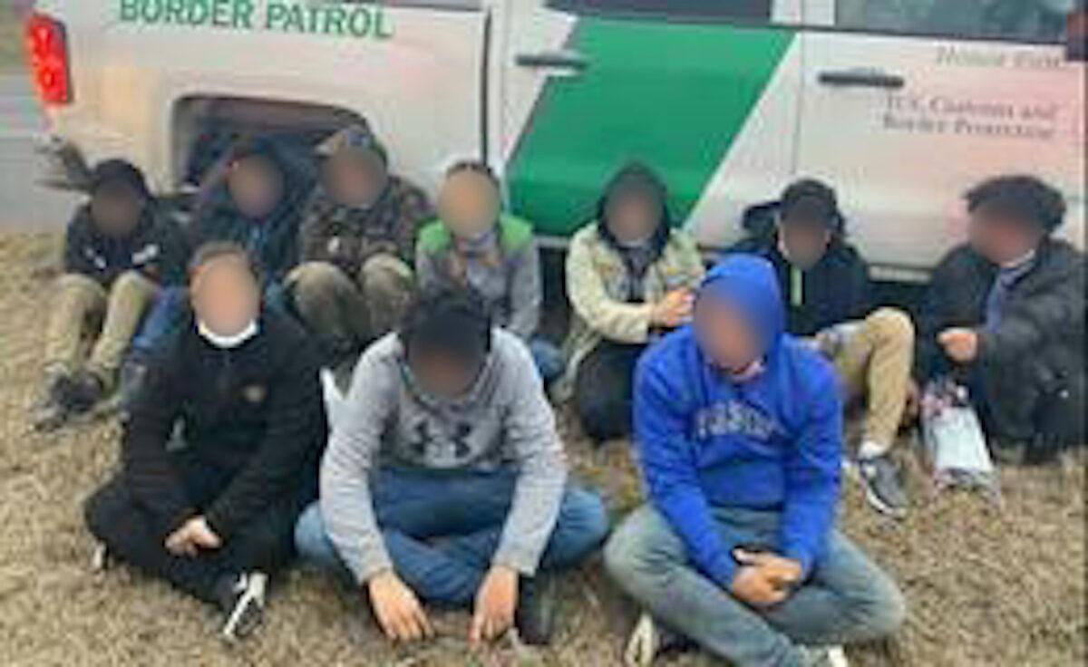 U.S. Border Patrol agents apprehended two large groups of illegal aliens within an hour of each other near Mission, Texas, on Feb. 4, 2021. (Courtesy of U.S. Customs and Border Protection)