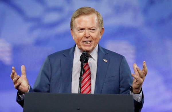 Lou Dobbs, with Fox News, speaks at the Conservative Political Action Conference in Oxon Hill, Md., on Feb. 24, 2017. (AP Photo/Alex Brandon)