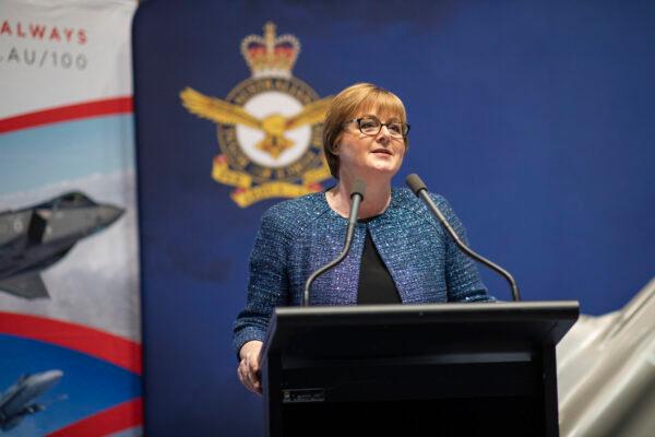 Minister for Defence, Senator the Hon Linda Reynolds CSC, during the announcement of the Joint Strike Fighter – Industry Support Program at Parliament House, Canberra.